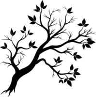 A tree branch silhouette with black leaf vector