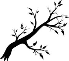 A tree branch silhouette with black leaf vector