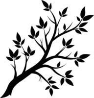 A tree branch silhouette with black leaf vector