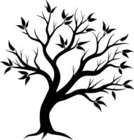 A tree branch silhouette with black leaf vector