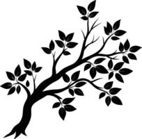 A tree branch silhouette with black leaf vector