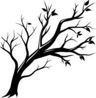 A tree branch silhouette with black leaf vector