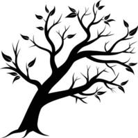 A tree branch silhouette with black leaf vector