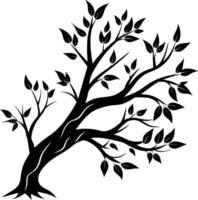 A tree branch silhouette with black leaf vector