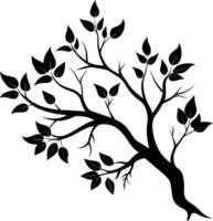 A tree branch silhouette with black leaf vector