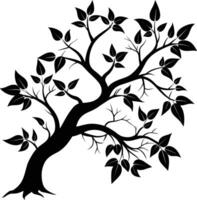 A tree branch silhouette with black leaf vector