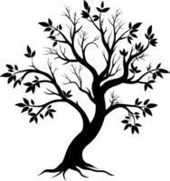 A tree branch silhouette with black leaf vector