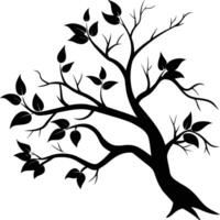 A tree branch silhouette with black leaf vector