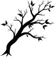 A tree branch silhouette with black leaf vector