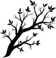 A tree branch silhouette with black leaf vector