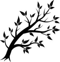 A tree branch silhouette with black leaf vector