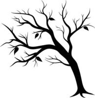 A tree branch silhouette with black leaf vector