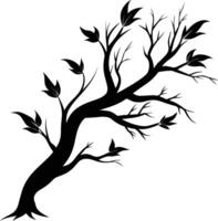 A tree branch silhouette with black leaf vector