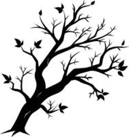 A tree branch silhouette with black leaf vector