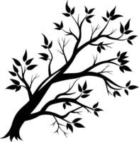 A tree branch silhouette with black leaf vector