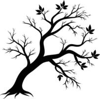 A tree branch silhouette with black leaf vector