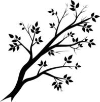 A tree branch silhouette with black leaf vector