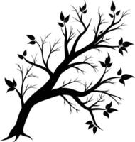 A tree branch silhouette with black leaf vector