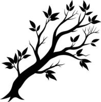 A tree branch silhouette with black leaf vector