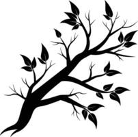 A tree branch silhouette with black leaf vector