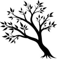 A tree branch silhouette with black leaf vector