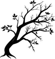 A tree branch silhouette with black leaf vector