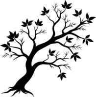 A tree branch silhouette with black leaf vector