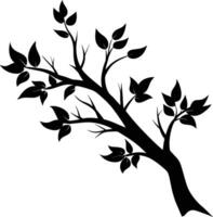 A tree branch silhouette with black leaf vector