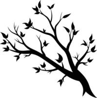 A tree branch silhouette with black leaf vector