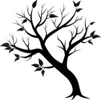 A tree branch silhouette with black leaf vector