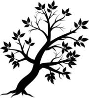 A tree branch silhouette with black leaf vector