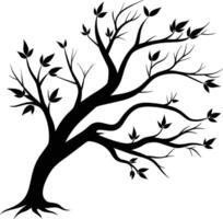 A tree branch silhouette with black leaf vector