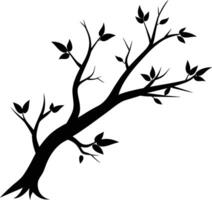 A tree branch silhouette with black leaf vector