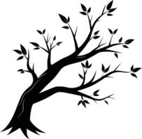 A tree branch silhouette with black leaf vector