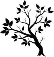 A tree branch silhouette with black leaf vector