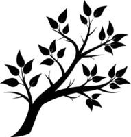 A tree branch silhouette with black leaf vector