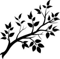 A tree branch silhouette with black leaf vector