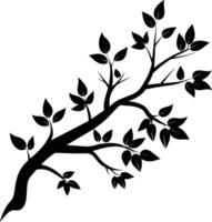 A tree branch silhouette with black leaf vector