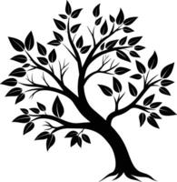 A tree branch silhouette with black leaf vector