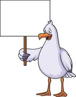 Seagull holding blank sign cartoon drawing vector