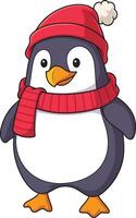 linda invierno pingüino dibujos animados dibujo vector