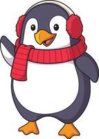 Winter penguin waving cartoon drawing vector