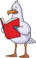 Seagull reading a book cartoon drawing vector