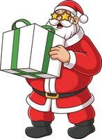 Santa holding xmas present cartoon drawing vector