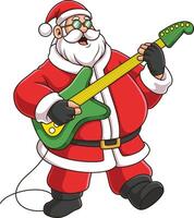frio Papa Noel claus jugando guitarra dibujos animados dibujo vector