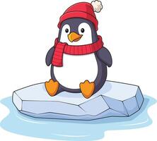 Winter penguin on floating ice cartoon drawing vector