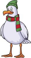 Seagull with beanie and scarf cartoon drawing vector