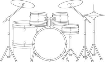 Easy coloring cartoon illustration of a drum set isolated on white background vector