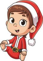 Cute baby girl santa cartoon drawing vector