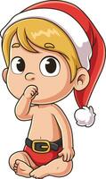 Baby boy santa sucking thumb cartoon drawing vector